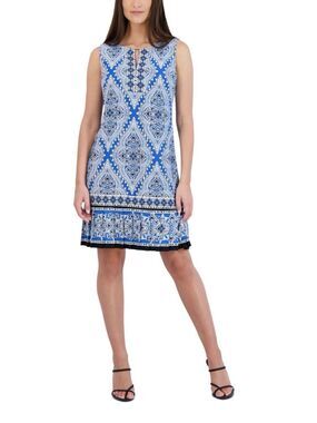 Studio One New York Blue Paisley Print Shift Dress Sleeveless EUC Size XL